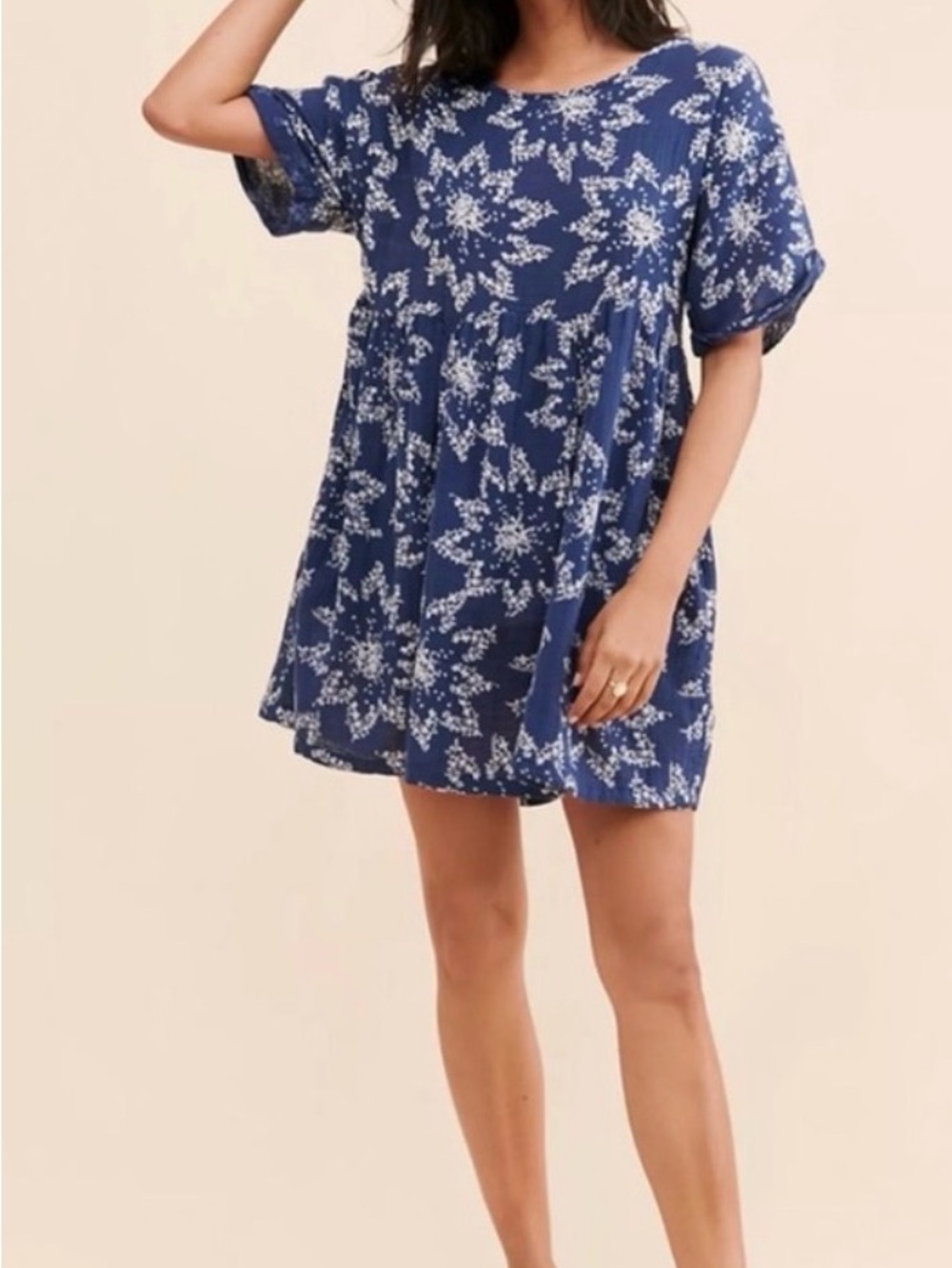 Free People Blue and White baby doll mini dress